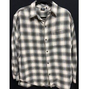 Thrills Co. Barrio Long Sleeve Plaid Flannel Shirt Brown Cream Ombre Large